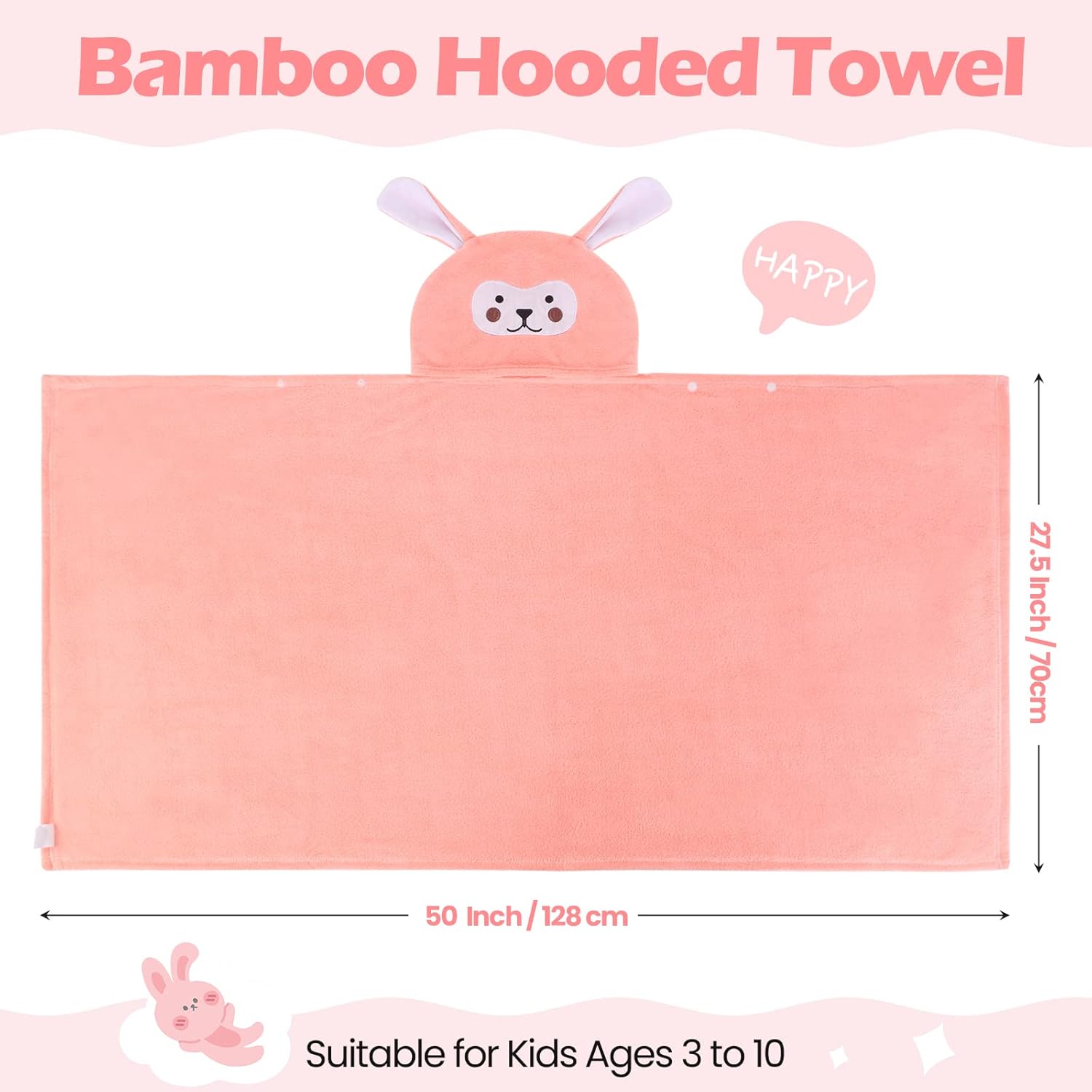 Moukeren 3 Pcs Hooded Towel for Kids 27.5 x 50 Inch Large Toddler Baby Bath Towel Coral Fleece Soft Absorbent Kids Shower Blanket for 3-10