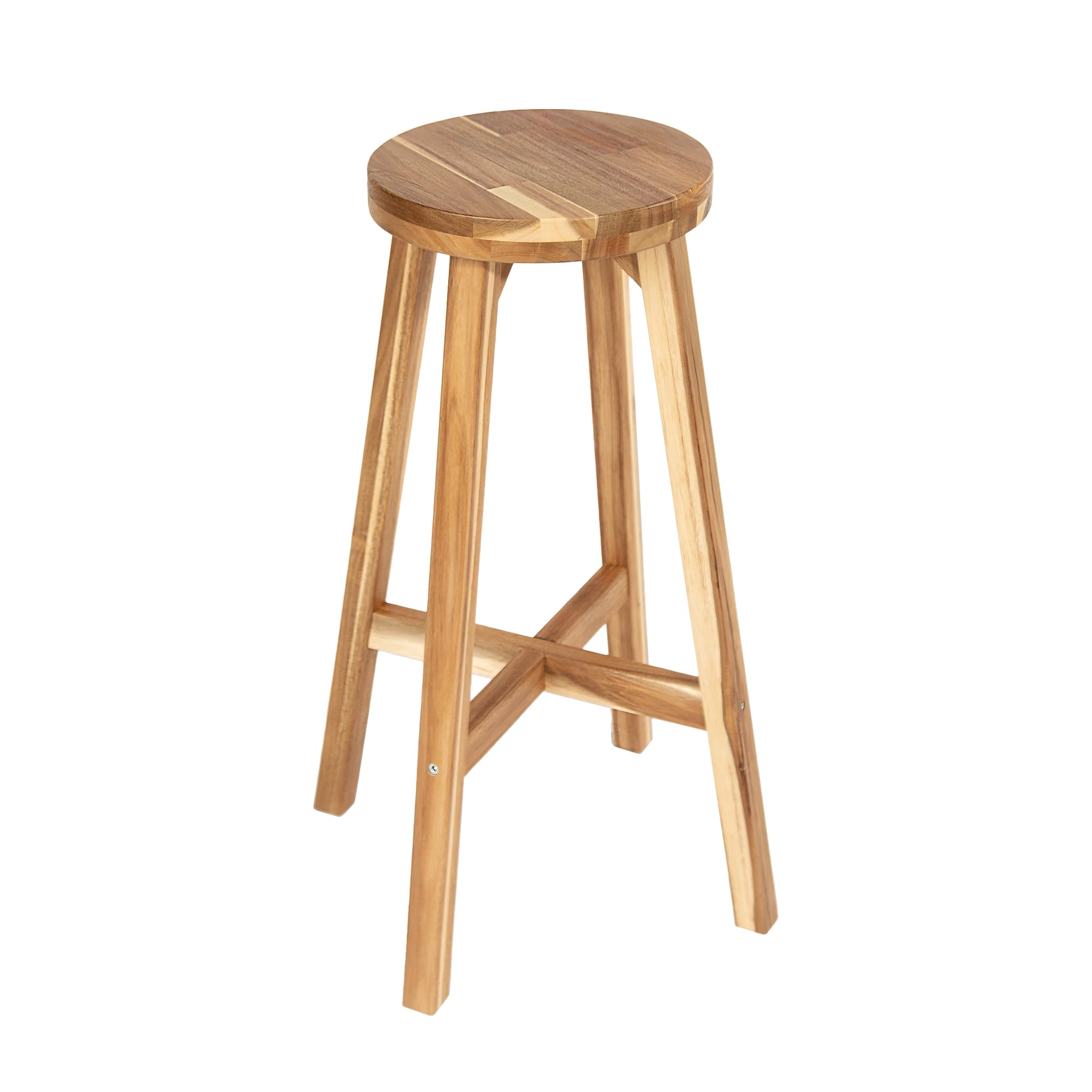 ARROWSTONE Round Stool Acacia Wood, 28" Height, 11" Round Top, Backless, Easy Assembly, Natural Wax Finish, Wooden Stool for Plant, Dining Room,