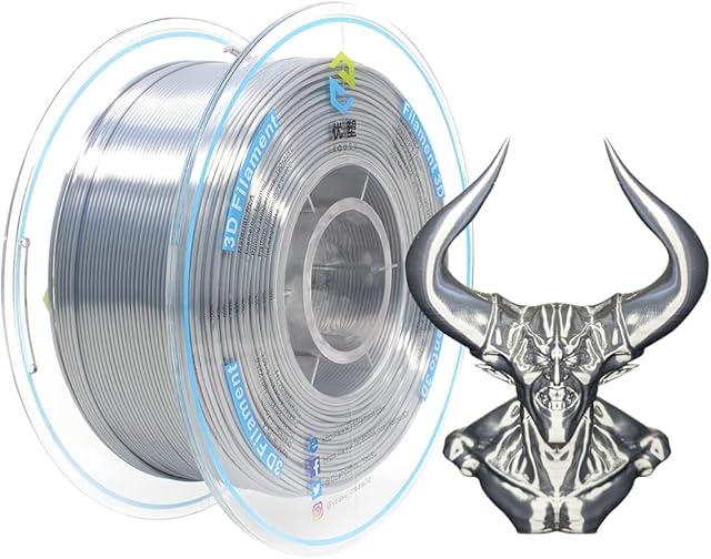 YOUSU Silk 3D Printer Filament,Shiny Silk Sliver PLA Filament 1.75mm 1kg Spool (2.2lbs), Strong Bonding and Overhang Performance,Compatible with Most of 3D Printer