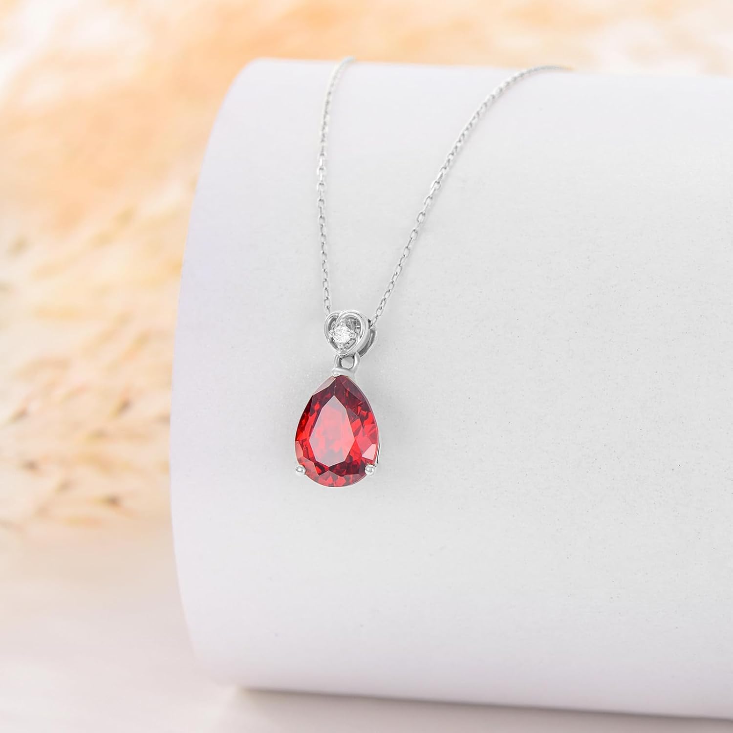 14k Gold Pear Gemstone Birthstone Necklace with Real Diamond(I2-I3 Clarity),2 Carat Teardrop Created Birthstone Anniversary Birthday Mother's Day Necklaces for Women Mom Her - Image 2