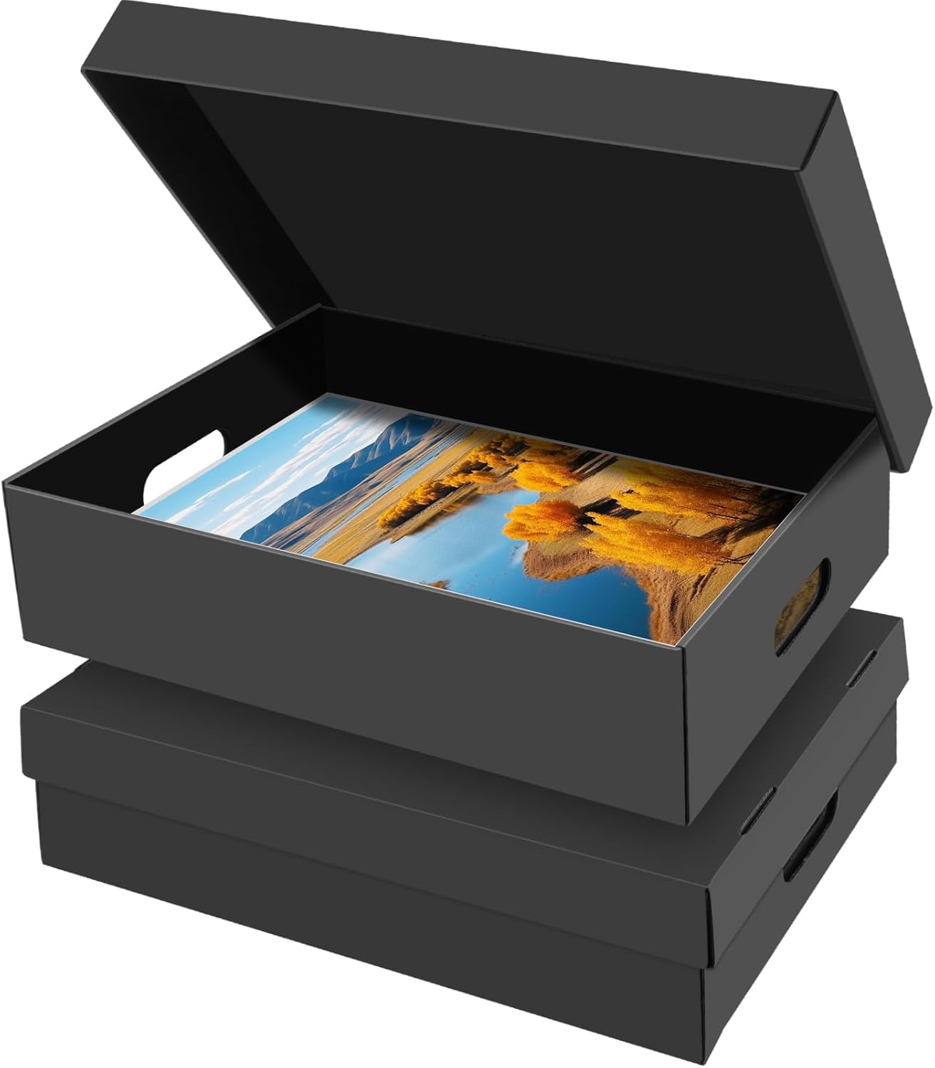 AOBOPLE 2 Pack Photo Storage Box,16" x 12" x 4" Keepsake Box with Handle Holes,Protective Storage Box for Photos,Pictures,Documents,Artwork,DIY and Souvenir,Home and Office Organizer