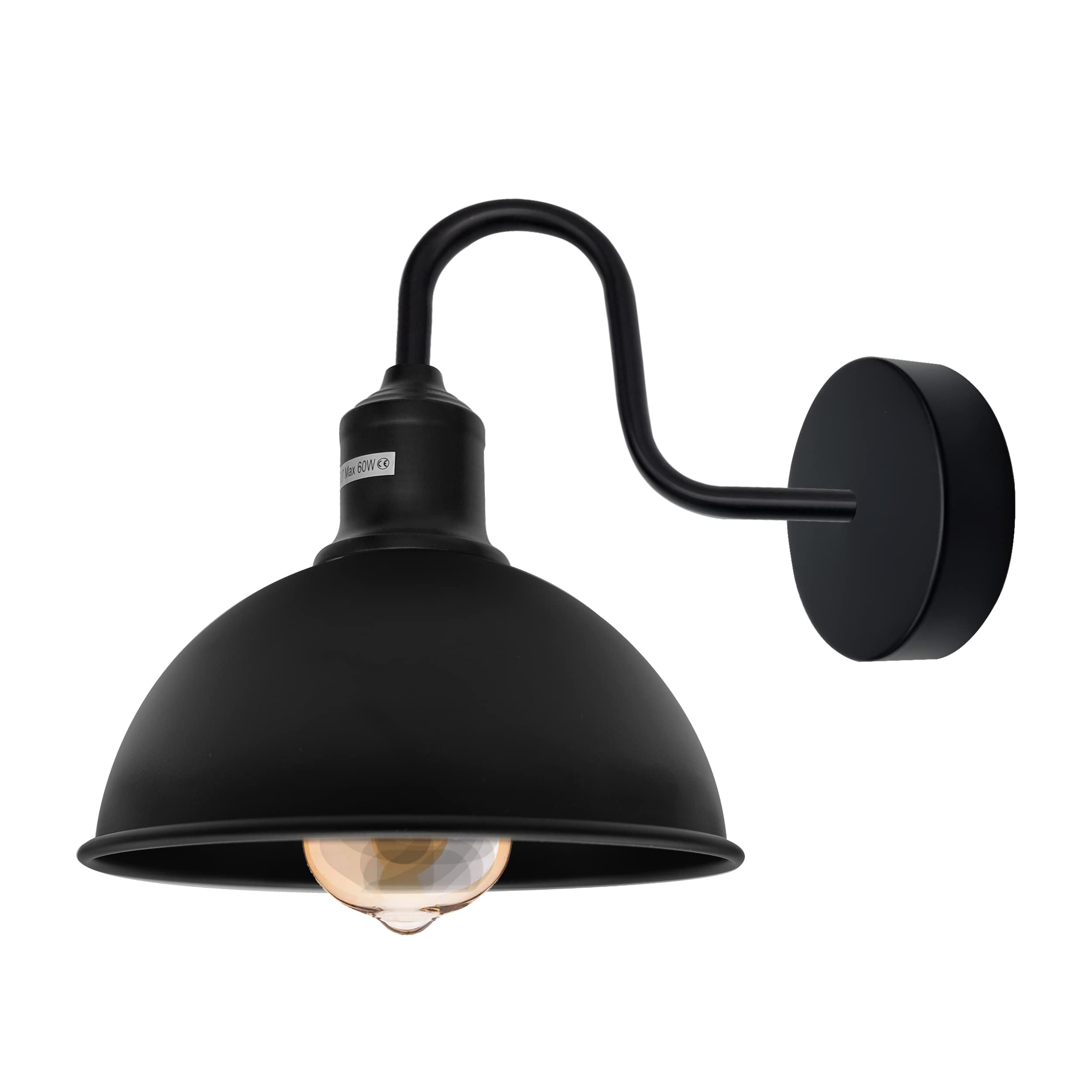 LEDSone Modern Industrial Swan Neck Metal Arm E27 Sconce Wall Light Set Fixture for Living Room Dining Room Kitchen. (Black, with Bulb)
