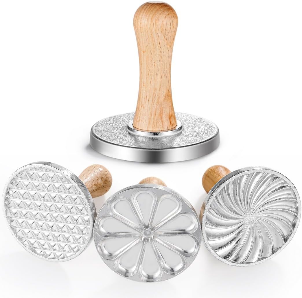 Biscuit Pressing Molds 3.1”, Cookie Stamps Of 3, Metal Cookie Press Cutters With Wood Handles, Zinc Alloy Cookie Embossers For Baking Cake, Pastry, Decorating