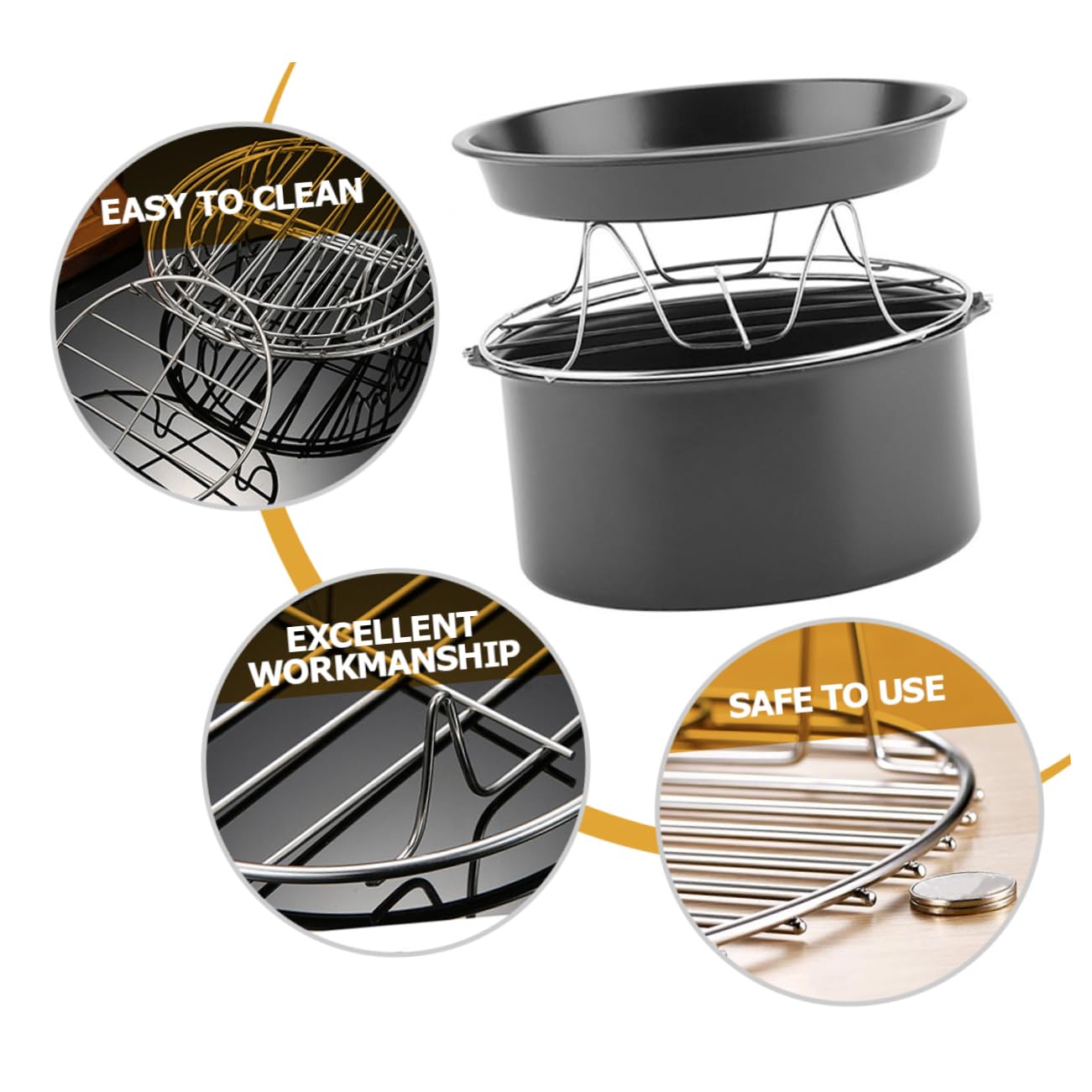 BESTonZON Teglie Per Friggitrice Ad Aria Teglia Per Dolci e Cottura Vapore Accessori Per Friggitrice Ad Aria Teglia Da Forno in Acciaio Inossidabile