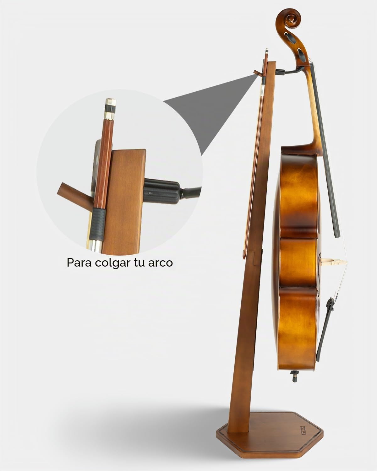 Soporte de madera para violonchelo STRICH con soporte para arco, soporte de suelo resistente, para tamaños 1/2, 1/4, 3/4, 4/4, 1/8 y 7/8, para el hogar y el estudio