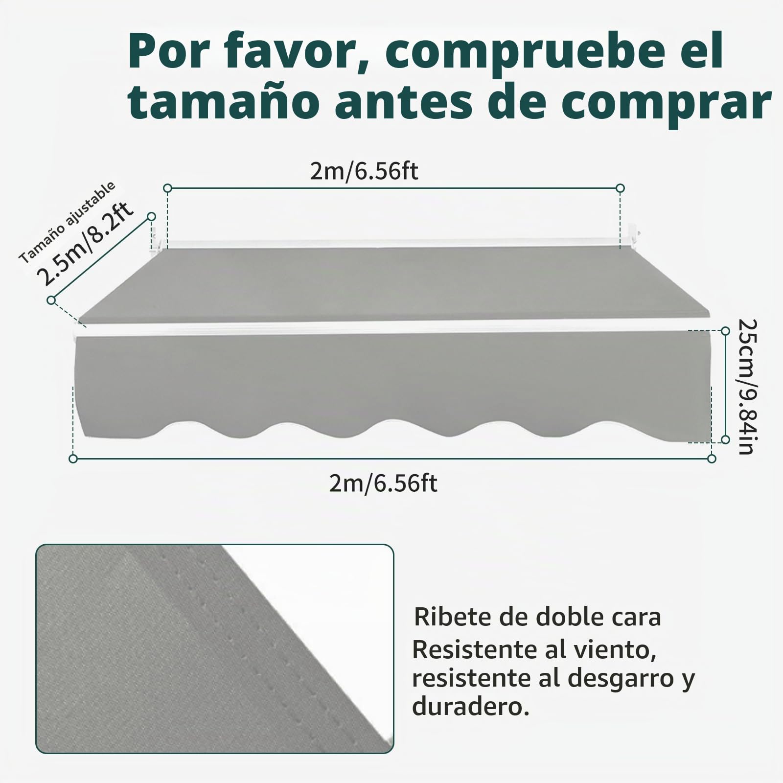 Tela de toldo con cenefa, protección UV, impermeable, tela de repuesto para toldo, tela de toldo de lona, repuesto para toldo de terraza, toldo exterior, tela de repuesto para jardín, balcón, patio