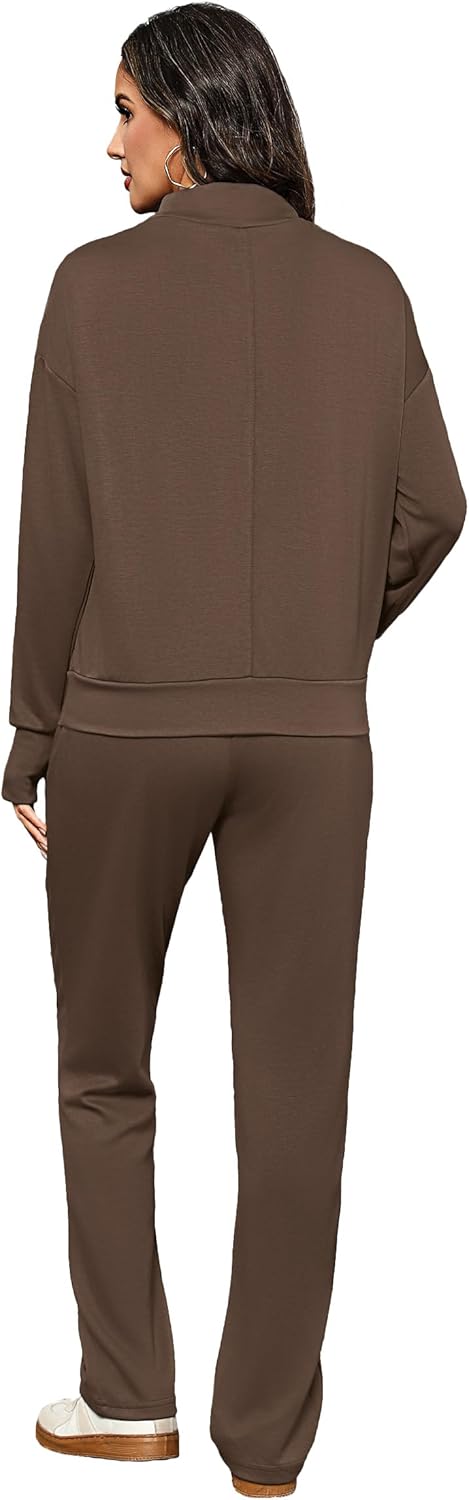 Totatuit Womens Lounge Sets Two Piece Tracksuits Casual Sweatsuits Mock Neck Tops with Thumb Holes Fall Outfits - Image 4