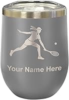 Vista 24 de LaserGram Vaso de vino de acero inoxidable de doble pared, mujer jugadora de tenis, grabado personalizado incluido (negro)