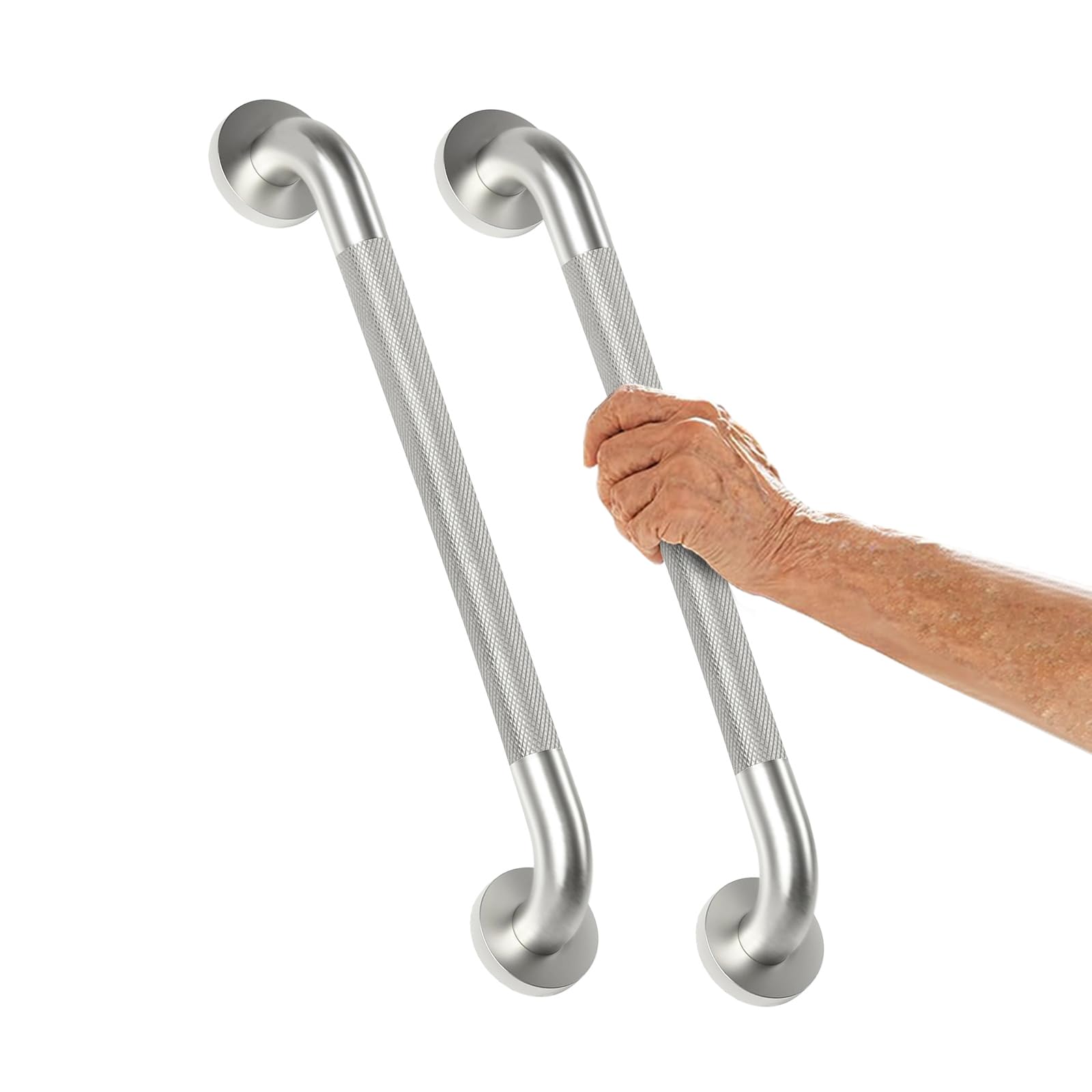24 Inch Shower Grab Bars for Seniors 2 Pack Stainless Steel Knurled Non Slip Safety Bars for Showers and Walls, Fall Prevention and Handicap Support, Daily Balance Assistive Gifts for Elderly