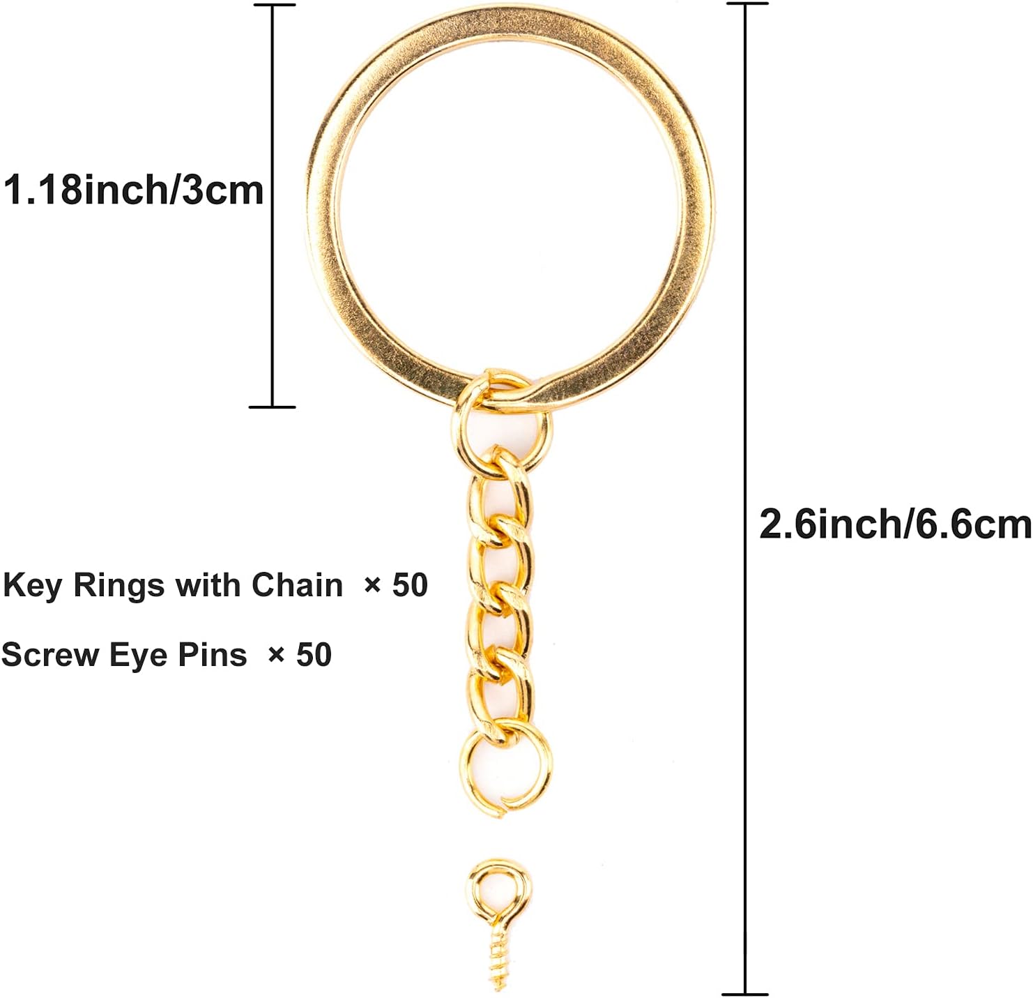 Key Chain Rings Kit, 50Pcs Keychain Rings with Jump Rings and Screw Eye Pins Bulk for Resin, DIY Crafts and Jewelry Findings Making, Gold