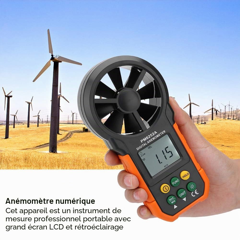 Anémomètre Portatif à Rétroéclairage, Compteur de Vitesse du Vent, Grand écran LCD pour Centrale électrique, Sac Noir pour Outil de Mesure Industriel