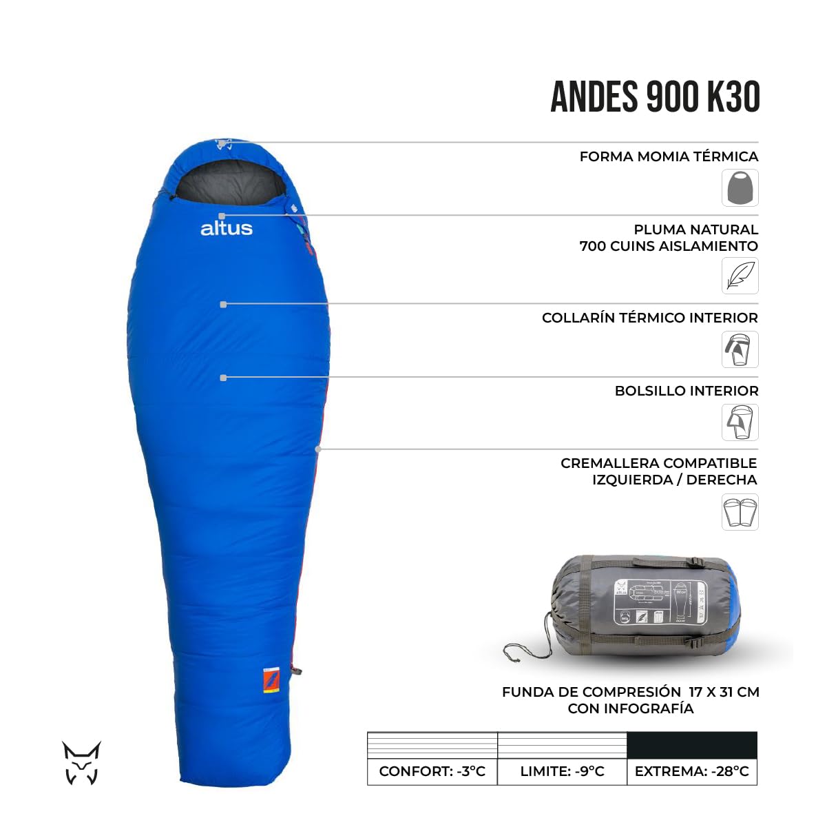 Andes 900 K30 | Altus | Śpiwór | Śpiwór z piór | -3°C |-9°C |-28°C