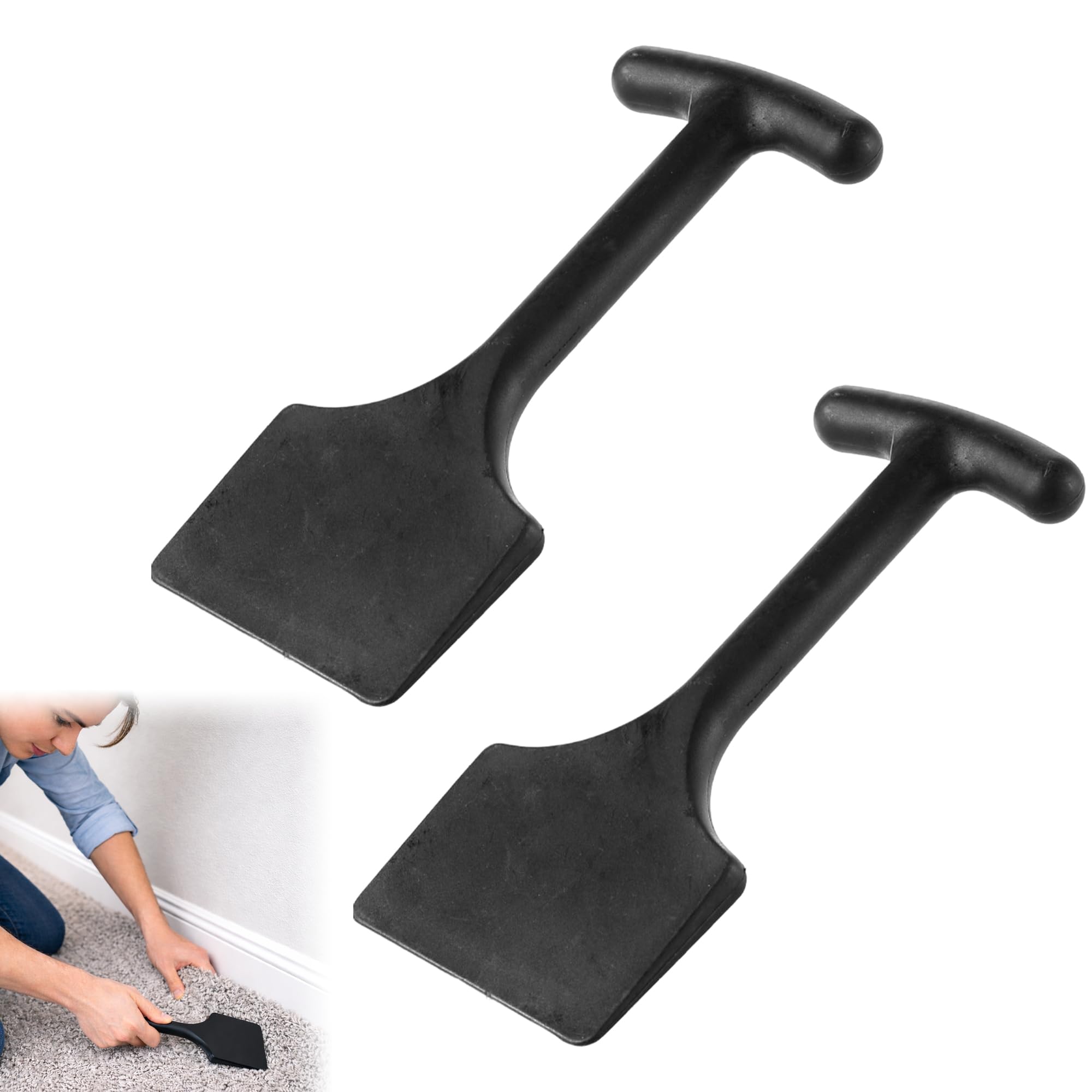 Scalpello in plastica per moquette, 2 pezzi, colore nero, con bordo largo, pratico strumento di sostegno per tappeti, aste in nylon per la riparazione di cuciture (20 x 10 cm)