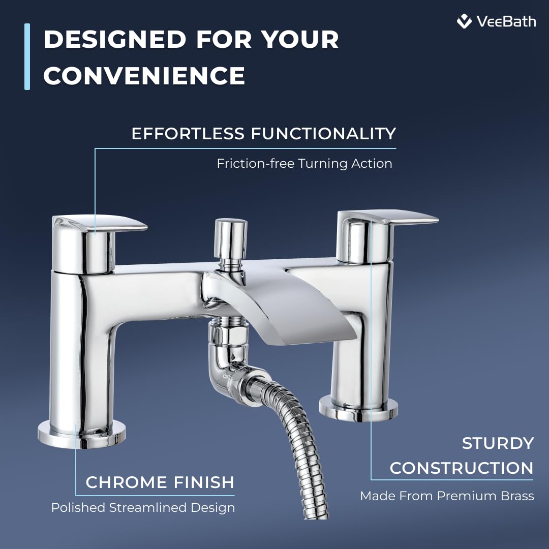 VeeBath Cascade Bath Shower Mixer, Chrome Finish, G3/4" Inlet, Dual Lever - Image 2