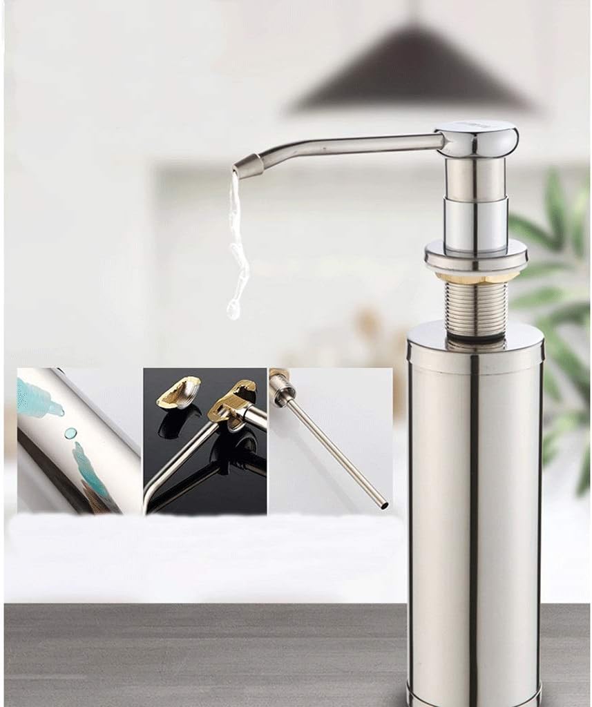 Countertop Soap Dispensers, Soap Dispenser Solid Brass Built in Design for Kitchen Sink with Soap Bottle Upgraded Version 10.1oz Soap dispensers (Stainless Steel Bottle B