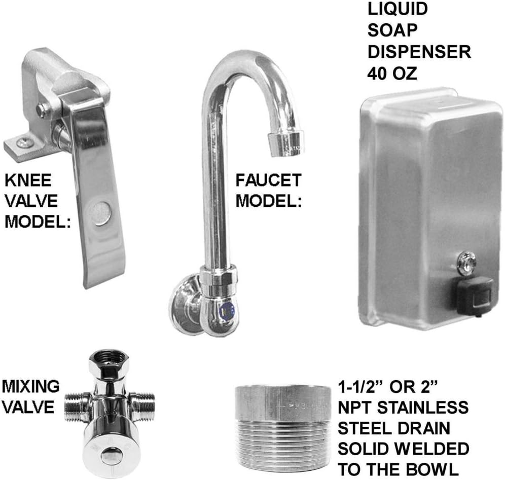 HAND WASH UP SINK 42" 2 USERS MULTISTATION KNEE VALVE STAINLESS STEEL #304 BASIN