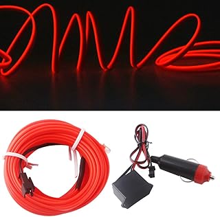 GLL Neon light el wire 5m/16ft 12v with fuse protection for automotive car interior decoration with 6mm sewing edge (red)