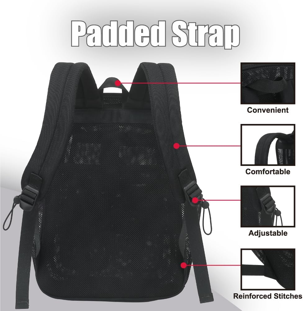 Mesh Backpack for Girls Boys, Heavy Duty Semi-Transparent Bookbag Womens Mens Backpacks for School, Beach, Swimming—Black