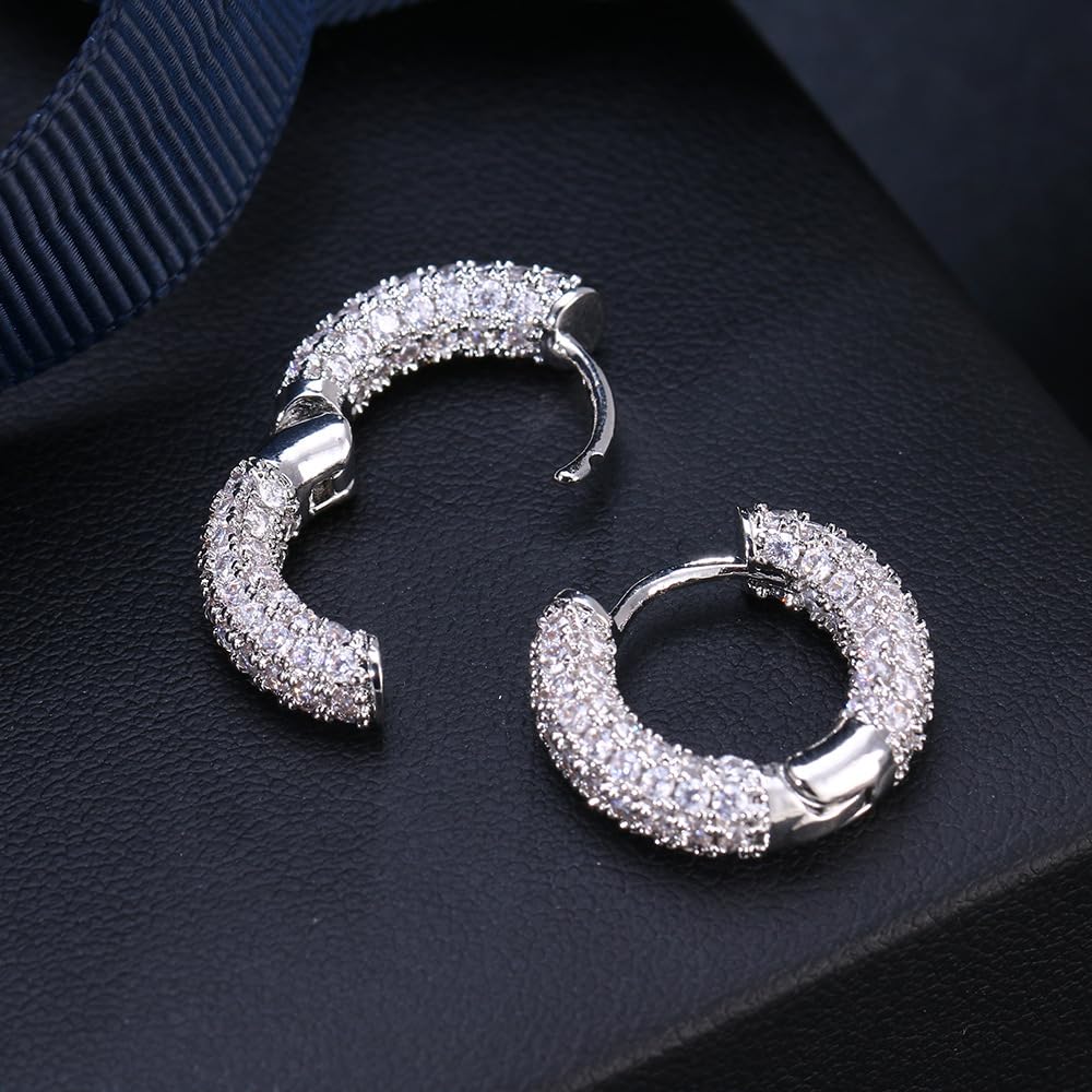 HUGE TOMATO Orecchini a cerchio Huggie Diamonde in argento 925, da donna,orecchini uomo, 17 mm, in argento 925, regalo di compleanno per donne, Argento, Zircone