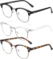 Vista 8 de SOAR&EAGLE Paquete de 3 lentes de bloqueo de luz azul, lentes para juegos de computadora, lentes retro semi sin montura UV400, lentes transparentes