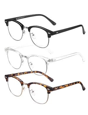 SOAR EAGLE 3 Pack Blue Light Blocking Glasses Computer Gaming Glasses Retro Semi Rimless UV400 Clear Lens Computer