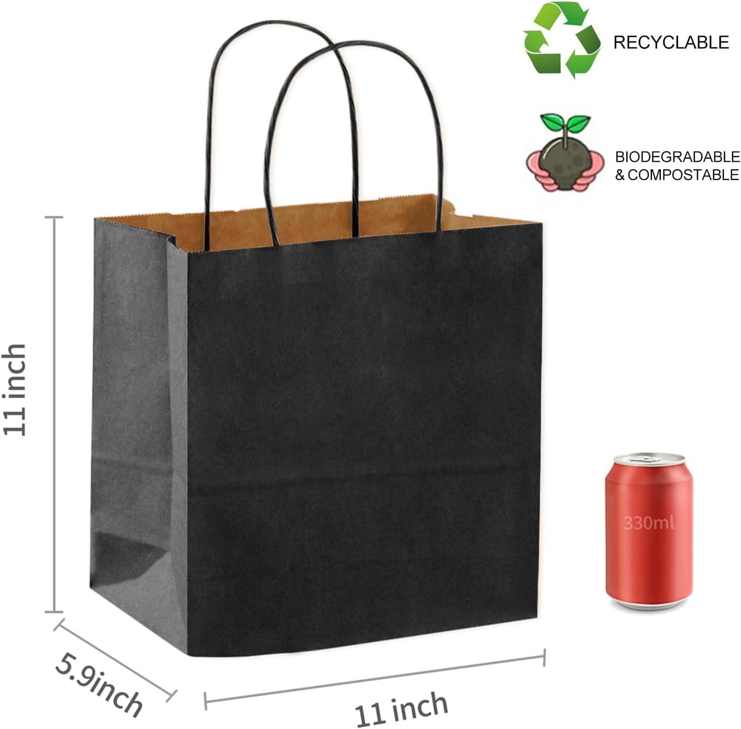COGLARING 50 szt. 11 x 5,9 x 11 torebek na prezenty torba z papieru kraftowego z uchwytami luzem zakupy detaliczne torby imprezowe