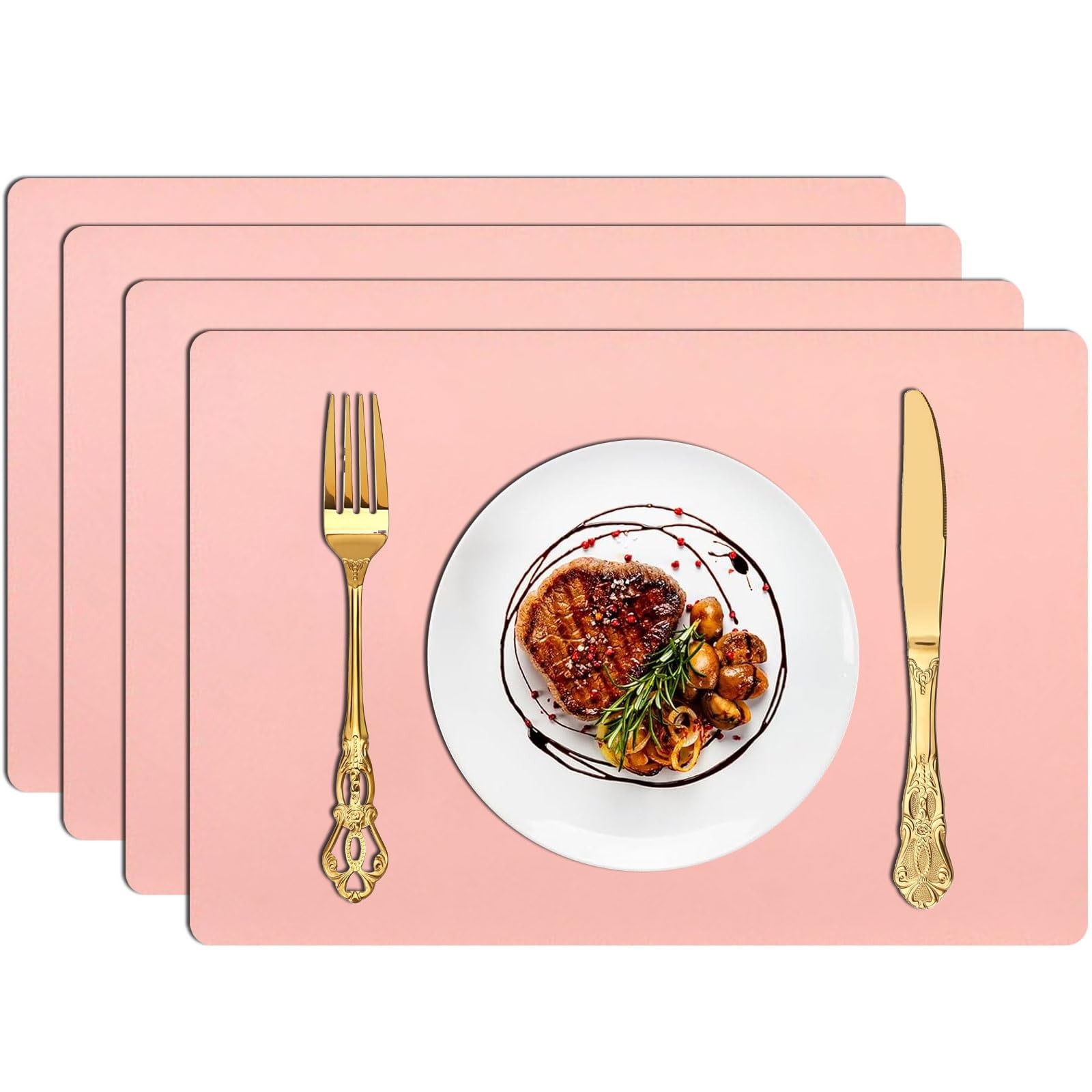 Set de table similicuir lavable antidérapant vert foncé de cuisine 4 pièces