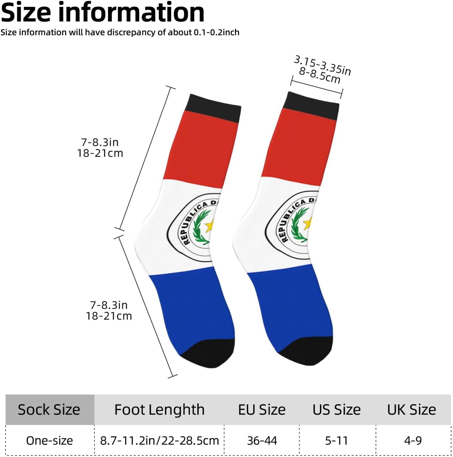 Flag of Paraguay Unisex Crew Work Cushion Socks Long Athletic Running Socks Workout Breathable Socks