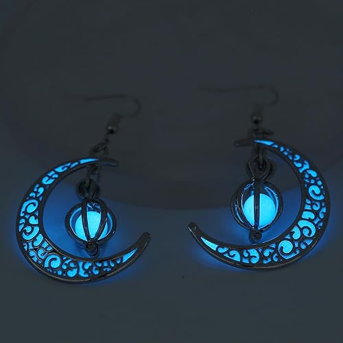 Miniatura 2 de EEQQBZ Pendientes de luna creciente de plata que brillan en la oscuridad, dije de luna azul brillante, aretes mágicos brillantes de hadas de