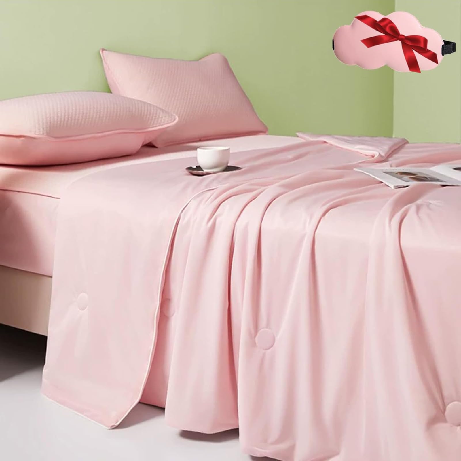 Gyagalre Anfaru Ice Blanket - Double-Sided Cooling Ice Silk Anfaru Chill Comfort Sleeping Blanket, Lightweight & Breathable for Hot Sleepers with Free Sleeping Mask (Pink, 200x230cm)