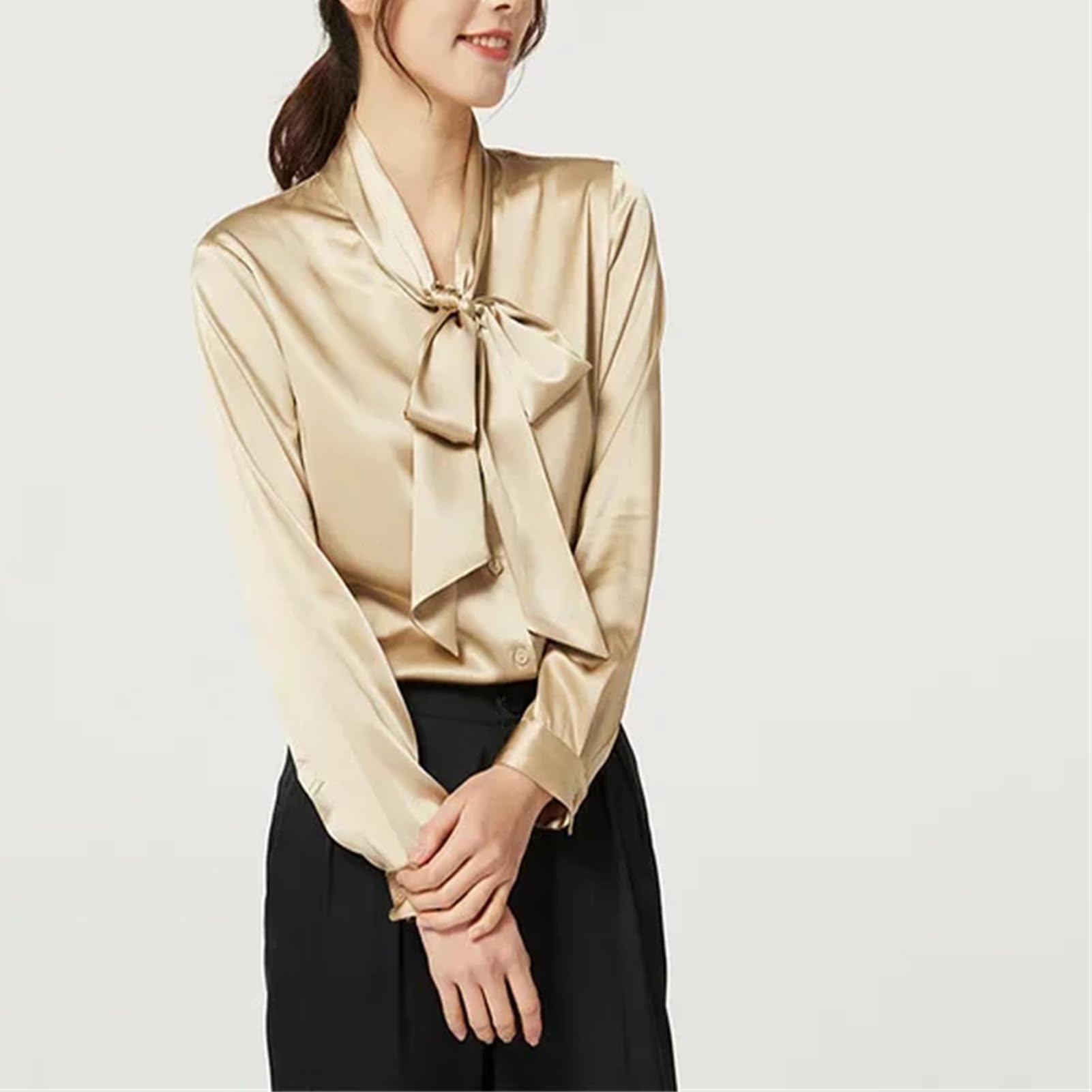 Blusa de manga larga para mujer, para oficina, clásica, básica, de manga larga, casual