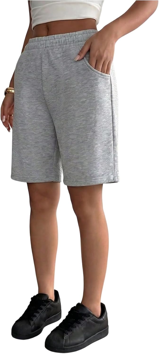 SHENHE Girl's Bermuda Sweat Shorts Elastic Waist Casual Workout Knee Length Shorts