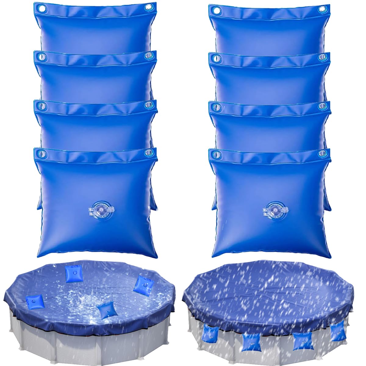Lot De 6 Sacs De Lestage Pour Couverture De Piscine - Remplis D'eau, Avec Crochets, Bleu Foncé, 34x24x5 Cm (remplis)