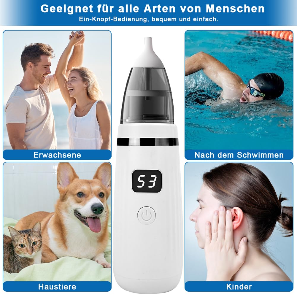 Aohcae Ohrenschmalz Entferner Sauger，360 Grad Ohrensauger Ohrenschmalz Entferner Ear Cleaning Kit für Kinder Haustier und erwachsene