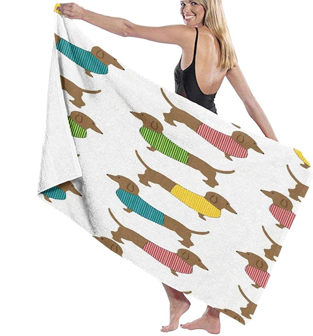 160cmX80cm Beach Towels Microfiber,Cartoon Dachshund Soft Bath Towel Blanket Large Bath Sheet Lightweight Beach Towel Perfect For Family Hotel Travel Swimming Sports