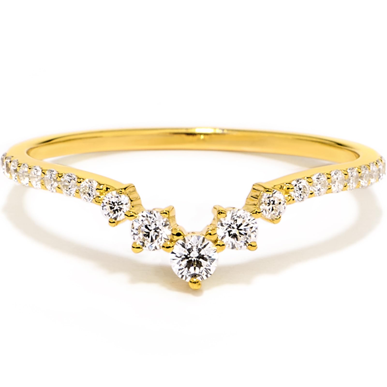 Stackable Rings for Women, Curved Wedding Bands for Women, Ring Enhancer for Marquise Engagement Rings, Gold Plated Chevron Wishbone Ring, V Shaped Wedding Band, Gifts for Her