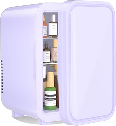 YASHE Mini Fridge, 6 Liter/8 Can 110V AC/DC Portable Thermoelectric Cooler Refrigerators for Bedroom, Skincare, Beverage, Office, Dorm Room and Car, Purple