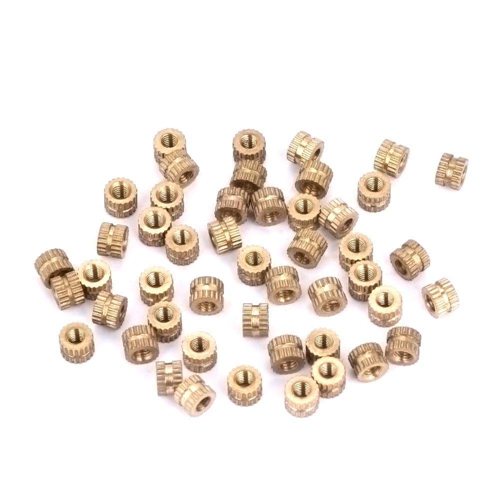 Inserto in ottone, 50 pz M3 Cilindro in ottone Zigrinato Rotondo Inserti sagomati Dadi incorporati(M3*5 * 5.3（50pcs）)