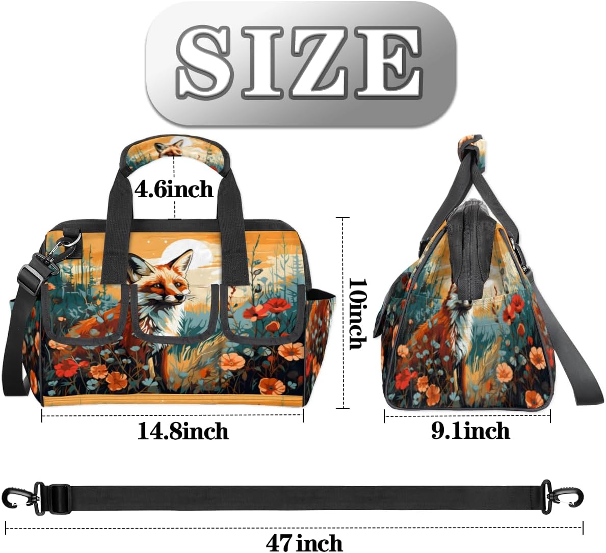 Fox Flower Autumn Heavy Duty Tool Bag for Men Garden Engineer Electrician Carpenter Sturdy Portable Tool Box Organizer Storage with Handle Pockets Strap 15 Inch