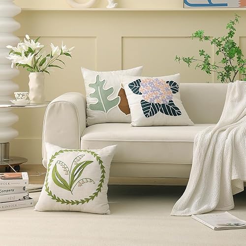 Miniatura 3 de MOCOFO Funda de almohada bordada de lona de 18 x 18 pulgadas, para las cuatro estaciones, bordado general, artesanía, moderna, simple, almohada para