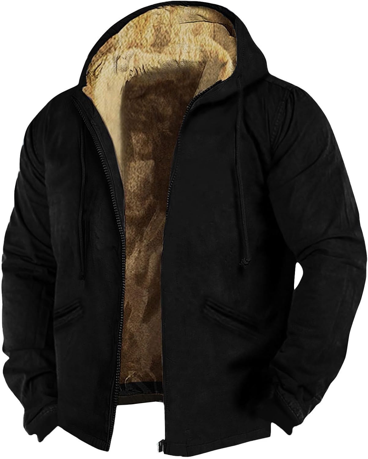 Mens Fleece Sherpa Lined Heavyweight Winter Hoodie Cawboy Vintage Jackets Stylish Zip Up Warm Jacket