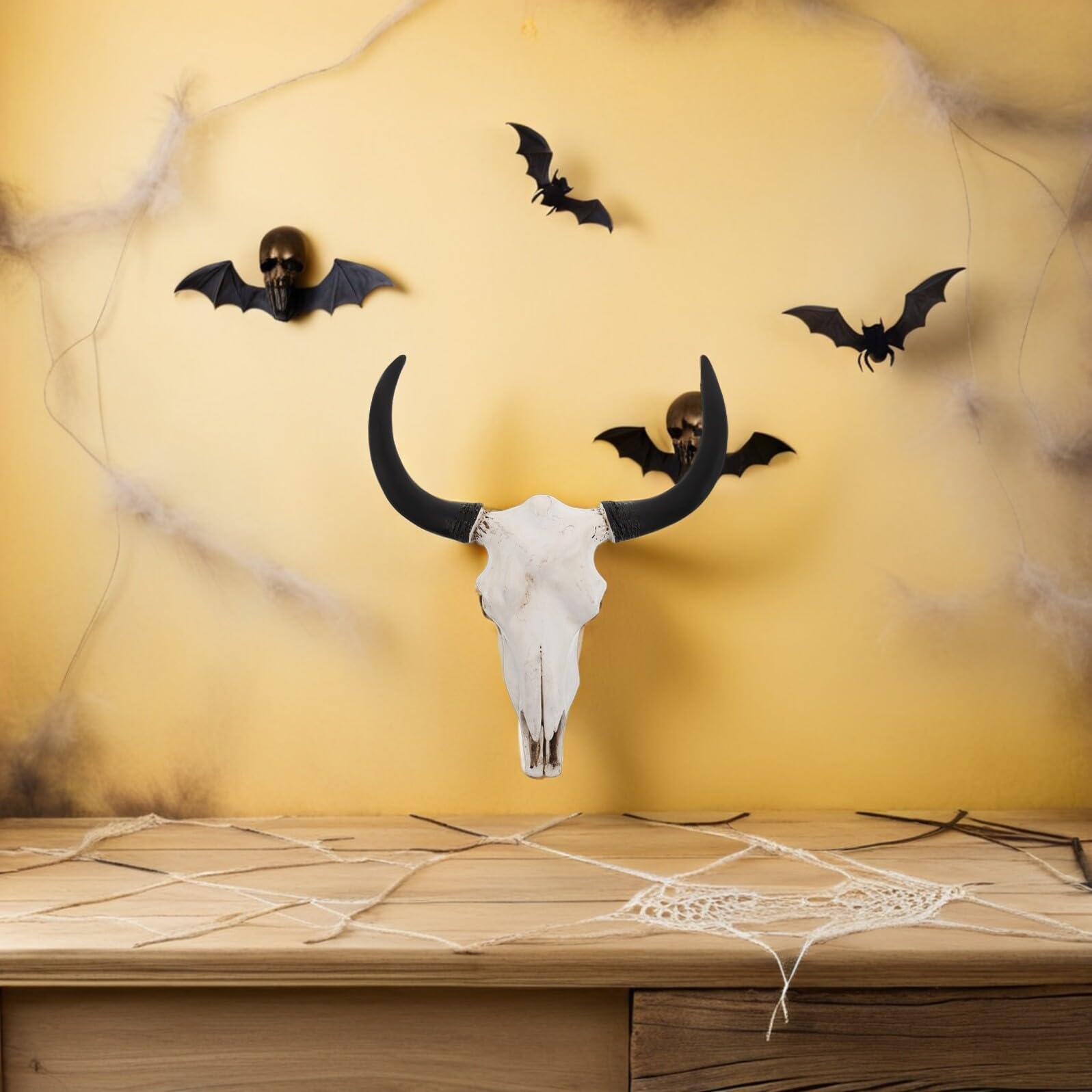 DECHOUS Decorazione da Parete Teschio di Capra in Resina Scolpita Ornamento Gotico Spettrale per Halloween Decorazione Rustica da Parete Stile Baita per Casa Bar e Feste