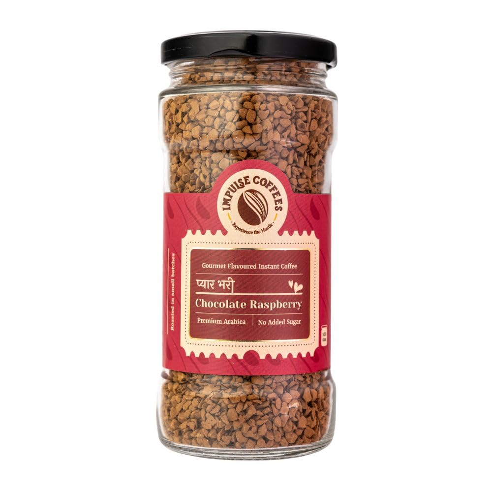 Impulse Coffees Pyaarbhari Chocolate Raspberry Instant Coffee Powder| Raspberry Flavoured Coffee| Coffee Powder In Fresh| Sweet & Fresh Notes|Medium Roasted Coffees Beans |Instant Coffee Delight|100Gms