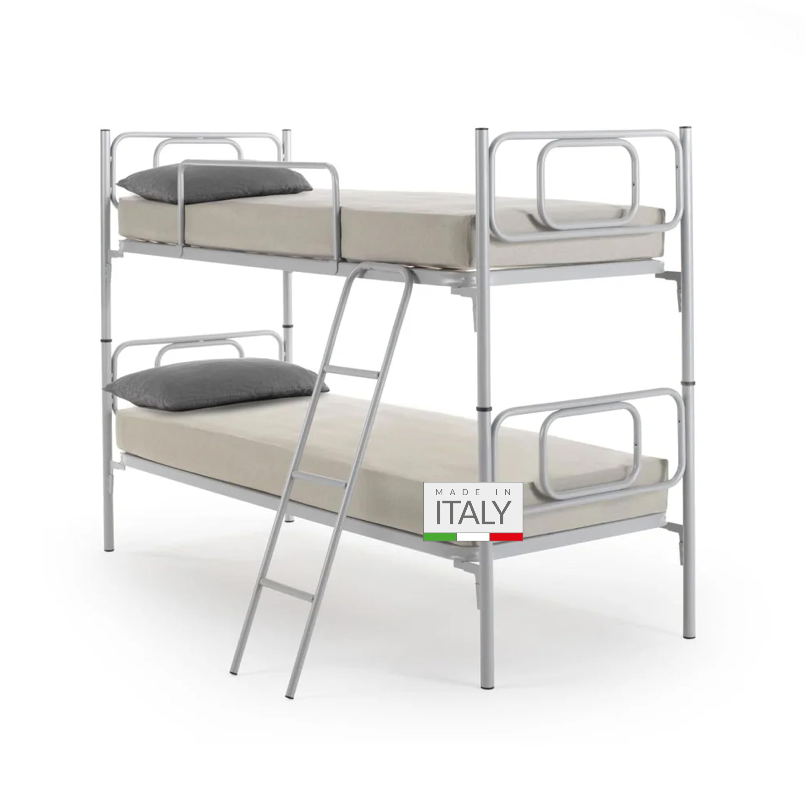 NUVOLA Sirio - Letto a Castello per Bambini e Adulti con Scaletta e Sponda Laterale di Protezione, Include Rete a Doghe Singola 80x190 - Scomponibile in 2 Letti Singoli, Altezza 146 cm, Made in Italy