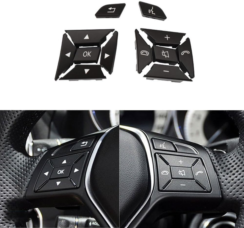 Car Steering Wheel Button Replacement Cover compatible with Mercedes Benz GLK/C/E/Class W204 W212 X204 W218 W172 W246 Interior Switch Button Decoration Trim (Black)
