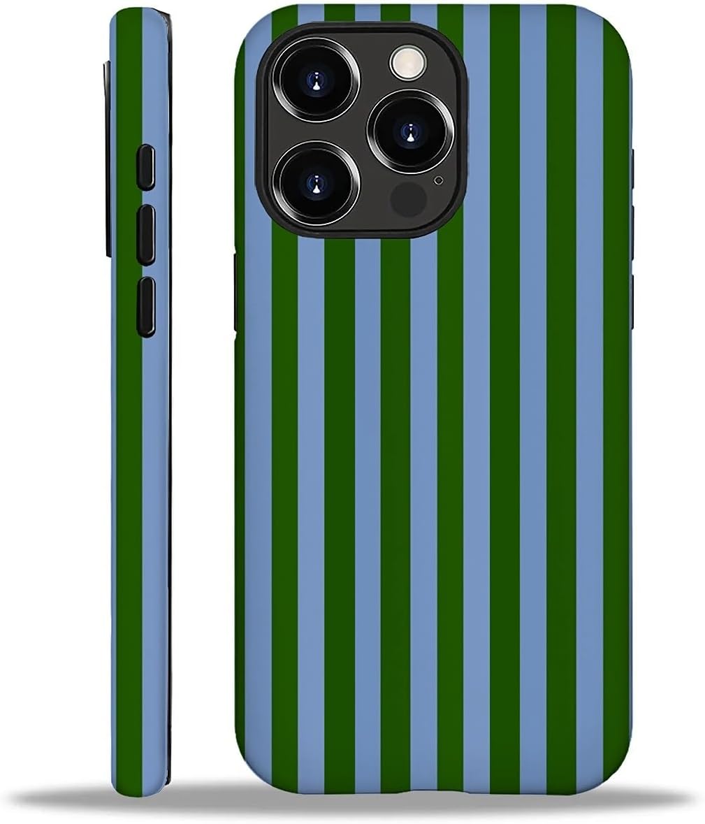 Compatible with iPhone 16 Pro Max Matte Case, Green and Blue Stripes Geometric Vertical Line Pattern for Girl Full Body Design Soft Silicone Drop Shock Scratch Protection