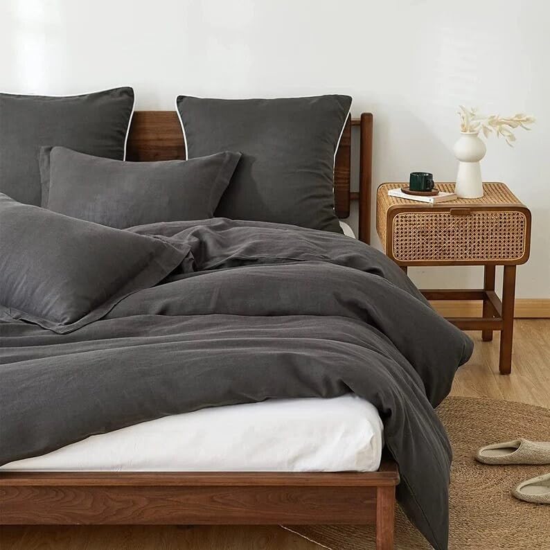 INDACORIFY Charcoal Grey Cotton Duvet Cover Stonewashed Exclusive Comforter Duvet Cover Donna King Queen Size Duvet Softened Duvet Soft Bedding Cover (Twin 68X90 Inches)