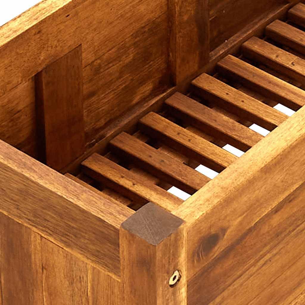 Jardinera de madera de acacia para jardín, 150 x 30 x 25 cm, color marrón, jardinera para hierbas, balcón, terraza, exterior, resistente a las heladas, con almacenamiento de agua y protección