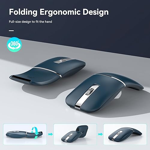 Miniatura 5 de Ratón de viaje Bluetooth, ratón recargable giratorio de 2.4 G con receptor USB, compatible con ratones inalámbricos para computadora, laptop,