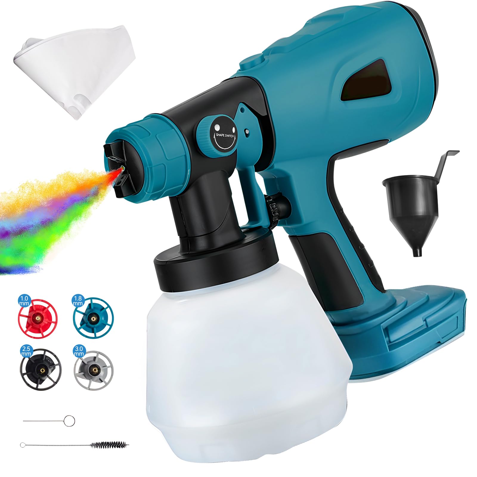 Pulverizador de pintura inalámbrico compatible con batería Makita de 18 V, pistola eléctrica de mano con 4 boquillas, 3 patrones de pulverización, recipiente de 1000 ml, para paredes y muebles